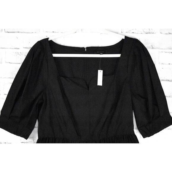 Madewell Black Cotton Sweetheart‎ Puff Sleeve Fit and Flare Mini Dress Size 6 - Picture 3 of 12